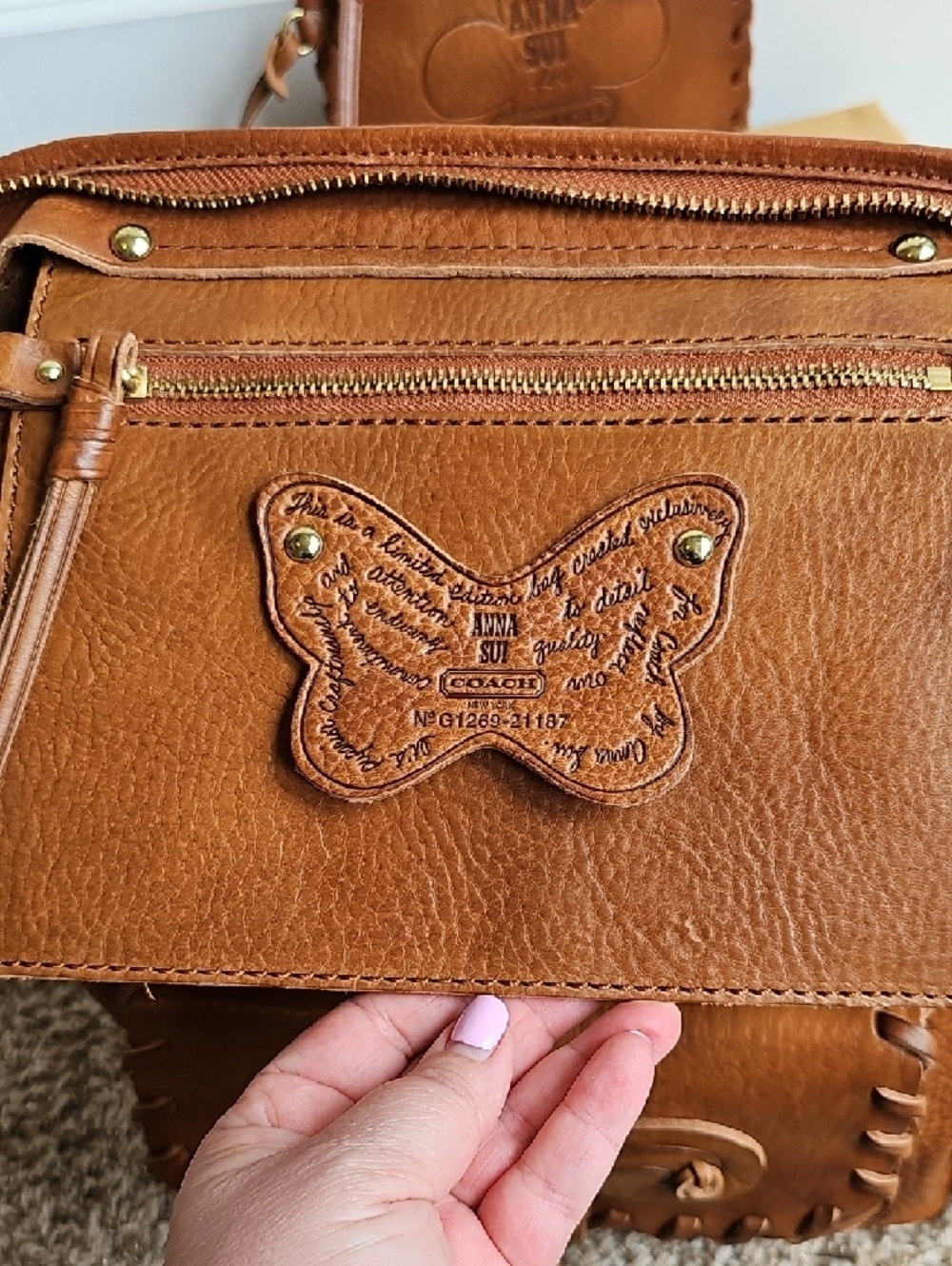 Coach x Anna Sui NWT 2012 Fleur-de-Lis Duffle Archival Piece Cognac Pebble Grain - Picture 14 of 15